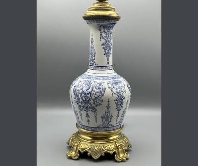 Gien. Earthenware Lamp, Berain-style Decor. +Louis XIV Style