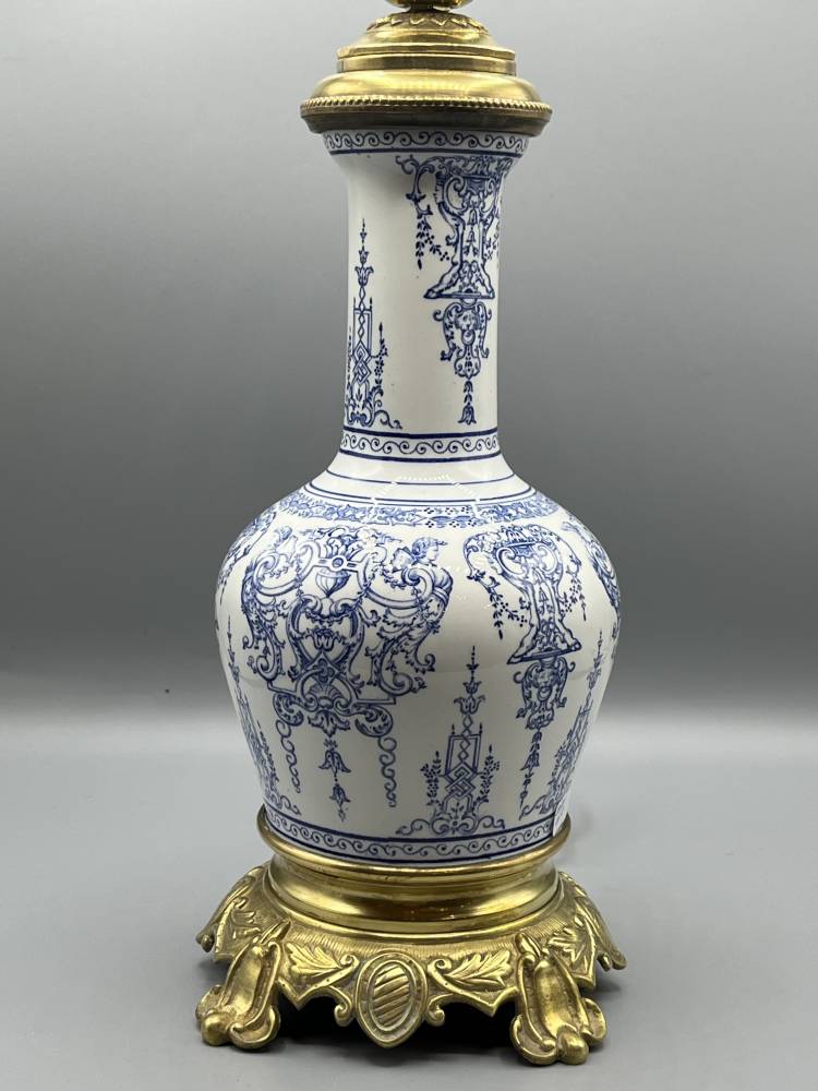 Gien. Earthenware Lamp, Berain-style Decor. +Louis XIV Style