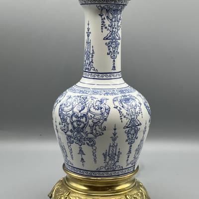 Gien. Earthenware Lamp, Berain-style Decor. +Louis XIV Style