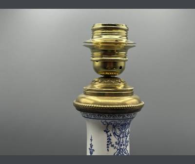 Gien. Earthenware Lamp, Berain-style Decor. +Louis XIV Style