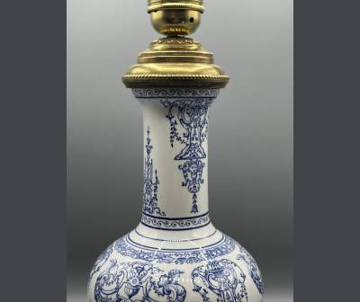 Gien. Earthenware Lamp, Berain-style Decor. +Louis XIV Style