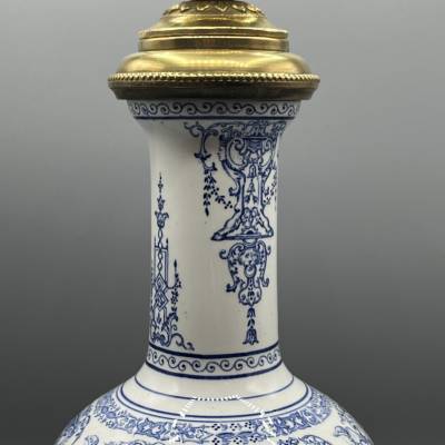 Gien. Earthenware Lamp, Berain-style Decor. +Louis XIV Style