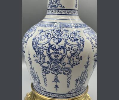 Gien. Earthenware Lamp, Berain-style Decor. +Louis XIV Style