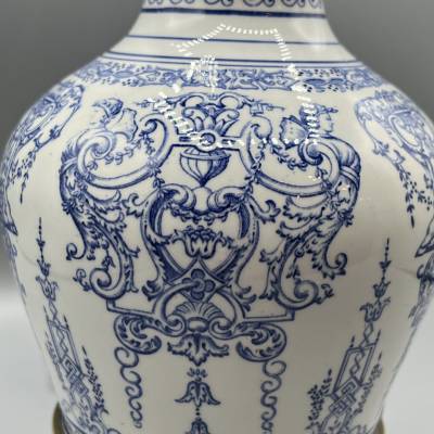 Gien. Earthenware Lamp, Berain-style Decor. +Louis XIV Style