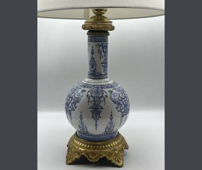 Gien. Earthenware Lamp, Berain-style Decor. +Louis XIV Style