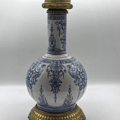 Gien. Earthenware Lamp, Berain-style Decor. +Louis XIV Style