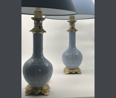 Pair Of Porcelain Lamps. Period End XIXth Century