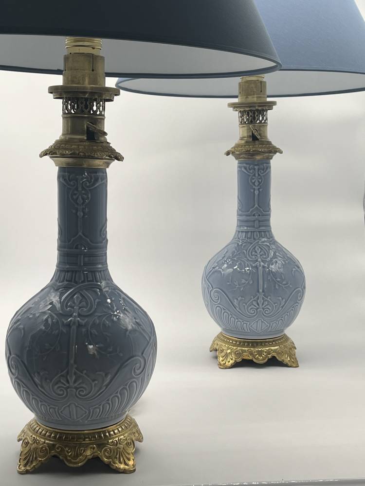 Pair Of Porcelain Lamps. Period End XIXth Century