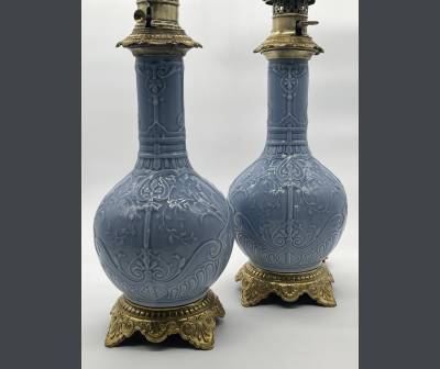 Pair Of Porcelain Lamps. Period End XIXth Century